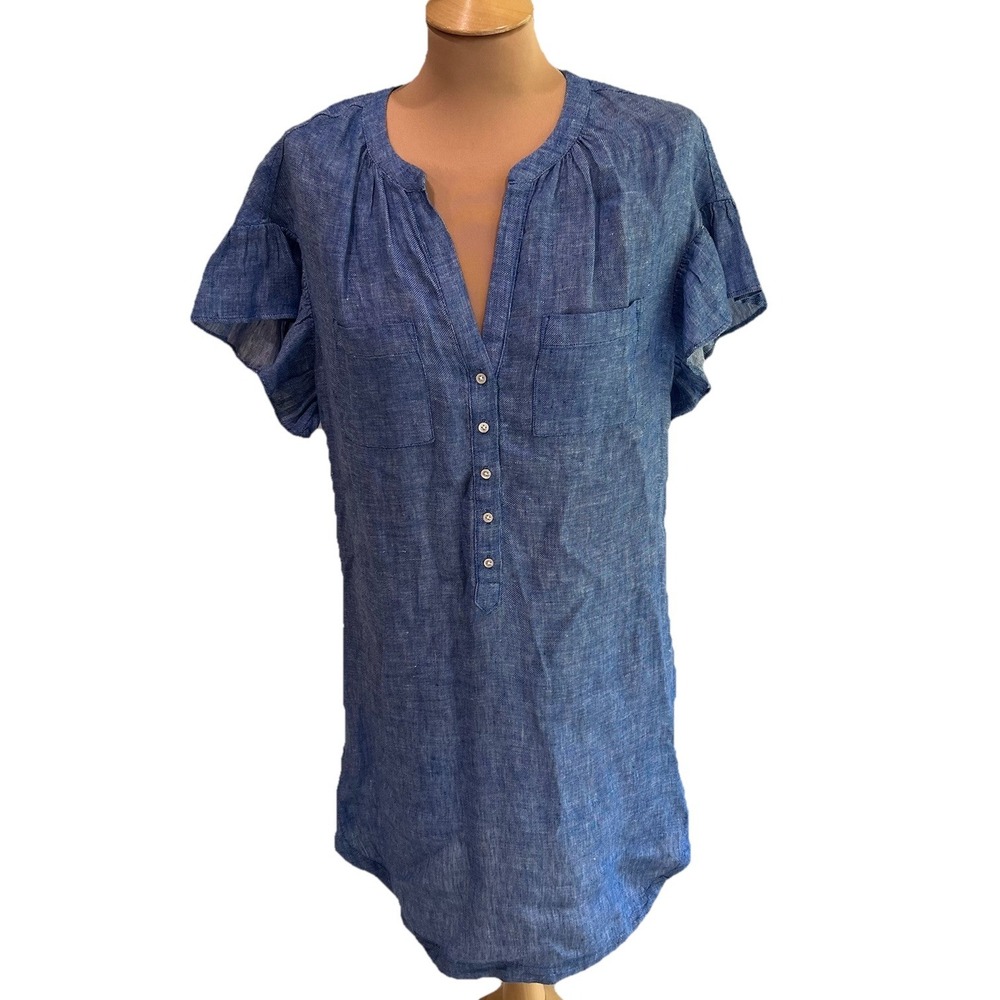 JOIE Women's Blue‎ Chambray Linen Shift Dress Size Small Beach Resort Boho